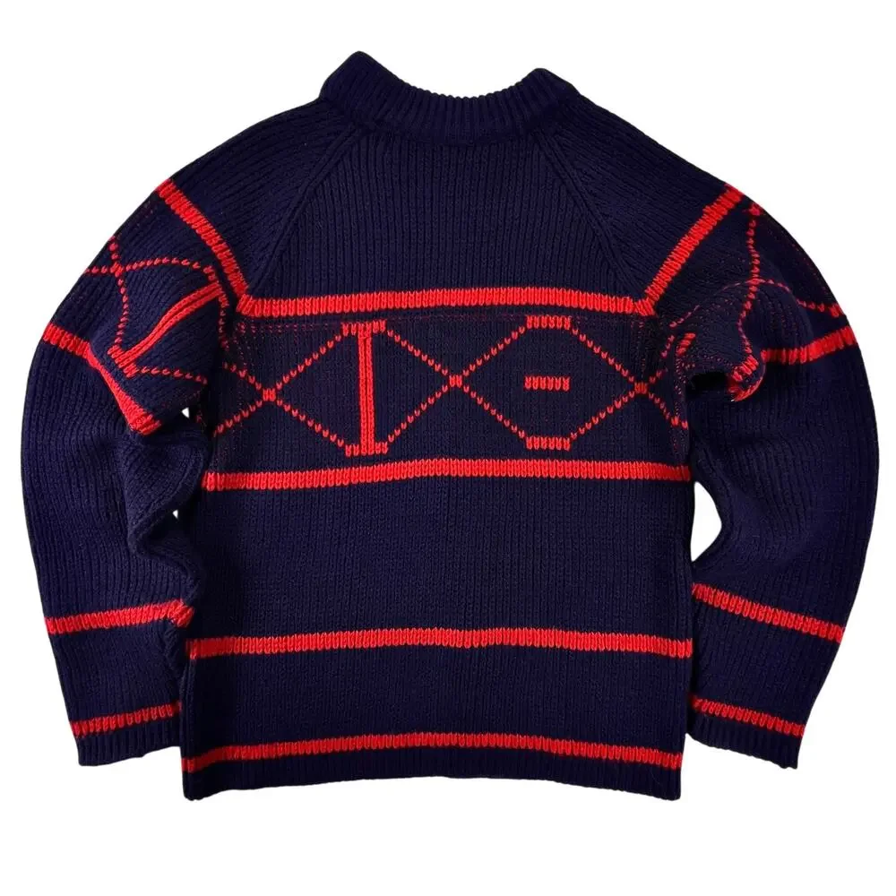 Vintage 60s Sportswear Revere Sweater Men S Navy Red Orlon Geometric Mock Neck